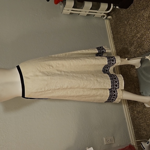 VTG KAREN KANE 1990s Ivory Damask Sequin Linen Tie Waist Godet Land Girl Skirt - Picture 6 of 13